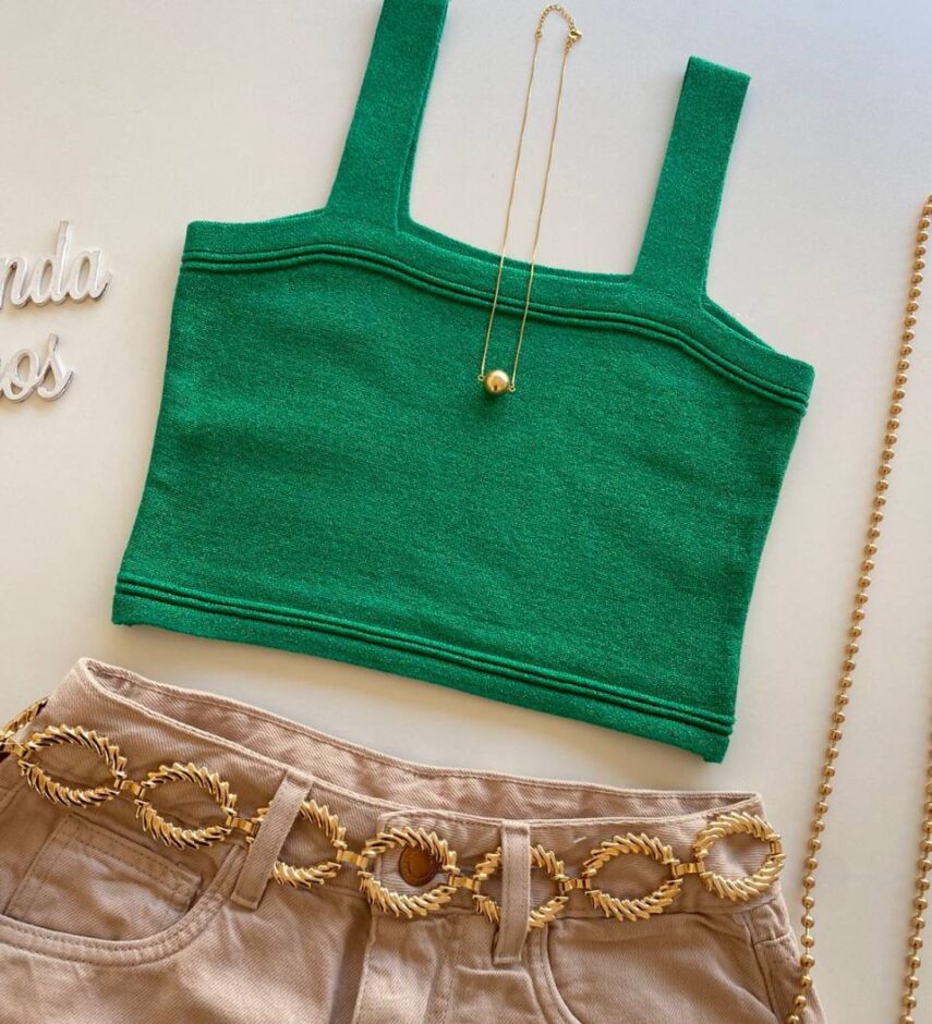 Cropped Feminino Antonella Lurex sem Bojo Verde - Fernanda Ramos Store