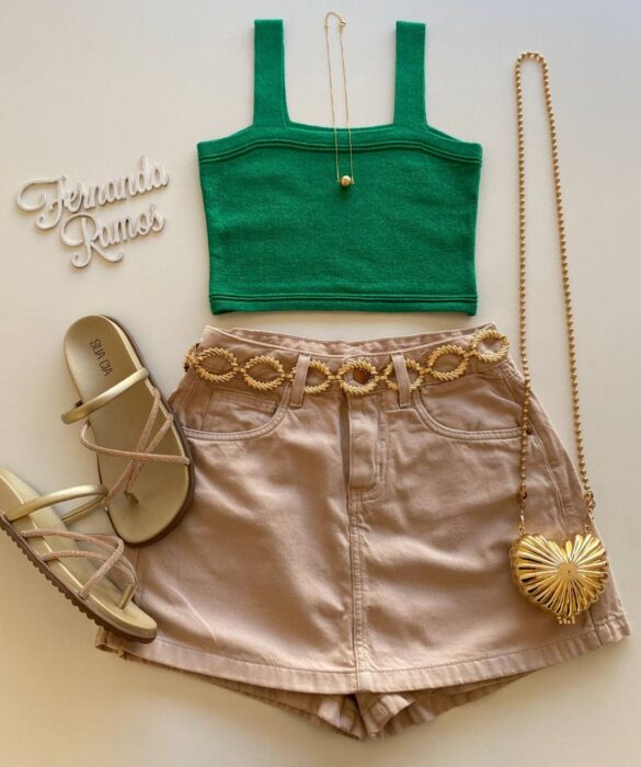 Cropped Feminino Antonella Lurex sem Bojo Verde - Fernanda Ramos Store