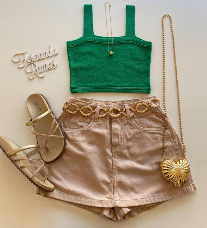 Cropped Feminino Antonella Lurex sem Bojo Verde - Fernanda Ramos Store