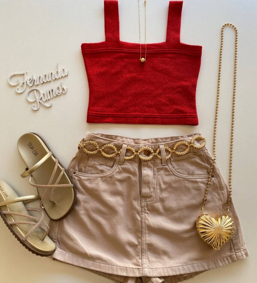 Cropped Feminino Antonella Lurex sem Bojo Vermelho - Fernanda Ramos Store