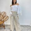 Cropped Feminino Bia Ombro a Ombro Branco com Manga Ampla - Fernanda Ramos Store