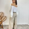 Cropped Feminino Bia Ombro a Ombro Branco com Manga Ampla - Fernanda Ramos Store