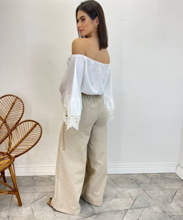 Cropped Feminino Bia Ombro a Ombro Branco com Manga Ampla - Fernanda Ramos Store