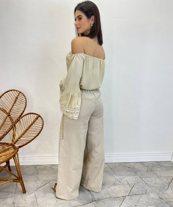 Cropped Feminino Bia Ombro a Ombro Nude com Manga Ampla - Fernanda Ramos Store