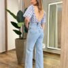 Cropped Feminino com Bojo de Laise Branco Bordado de Azul - Fernanda Ramos Store