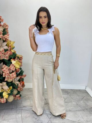 Cropped Feminino com Bojo e Lastex Branco Babado nas Alças - Fernanda Ramos Store