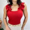 Cropped Feminino com Bojo e Lastex Vermelho Babado nas Alças - Fernanda Ramos Store