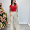 Cropped Feminino com Bojo e Lastex Vermelho Babado nas Alças - Fernanda Ramos Store