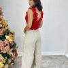 Cropped Feminino com Bojo e Lastex Vermelho Babado nas Alças - Fernanda Ramos Store