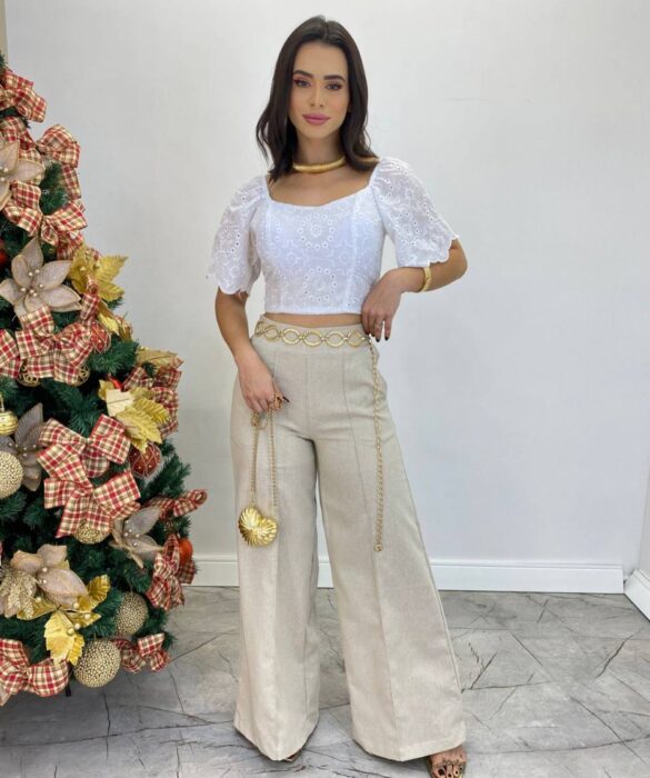 Cropped Feminino de Laise com Bojo e Amarração Atrás Branco - Fernanda Ramos Store