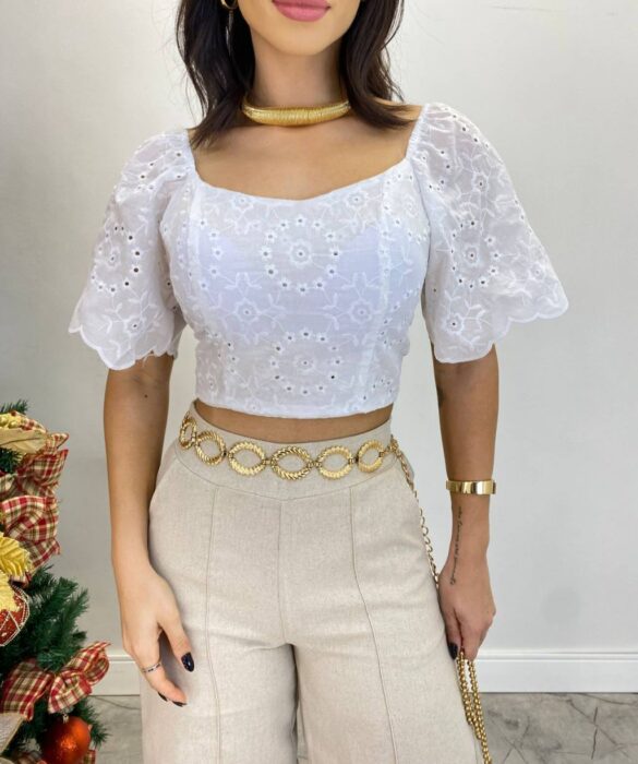 Cropped Feminino de Laise com Bojo e Amarração Atrás Branco - Fernanda Ramos Store