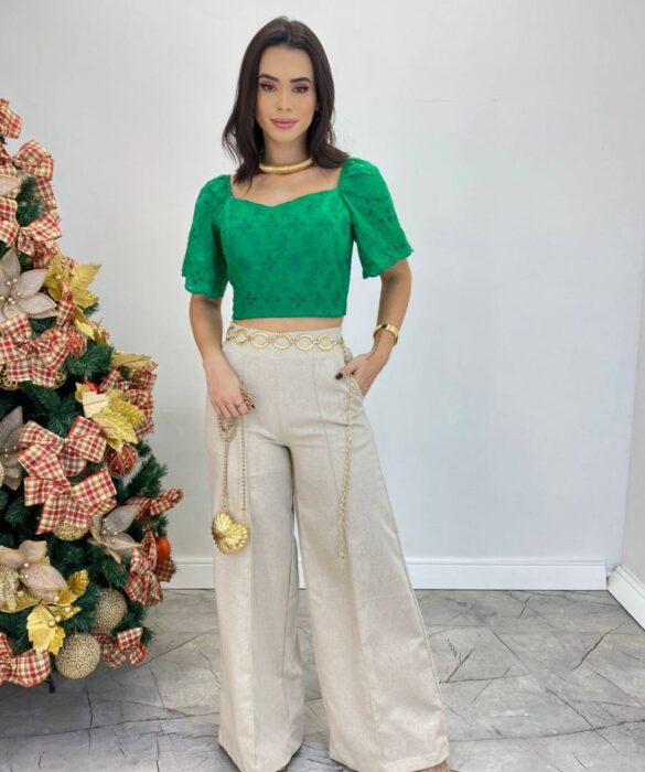 Cropped Feminino de Laise com Bojo e Amarração Atrás Verde - Fernanda Ramos Store