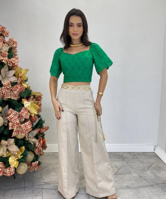 Cropped Feminino de Laise com Bojo e Amarração Atrás Verde - Fernanda Ramos Store