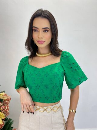 Cropped Feminino de Laise com Bojo e Amarração Atrás Verde - Fernanda Ramos Store