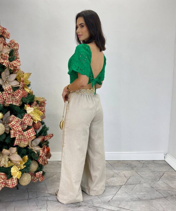 Cropped Feminino de Laise com Bojo e Amarração Atrás Verde - Fernanda Ramos Store