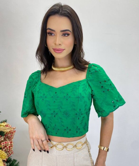 Cropped Feminino de Laise com Bojo e Amarração Atrás Verde - Fernanda Ramos Store