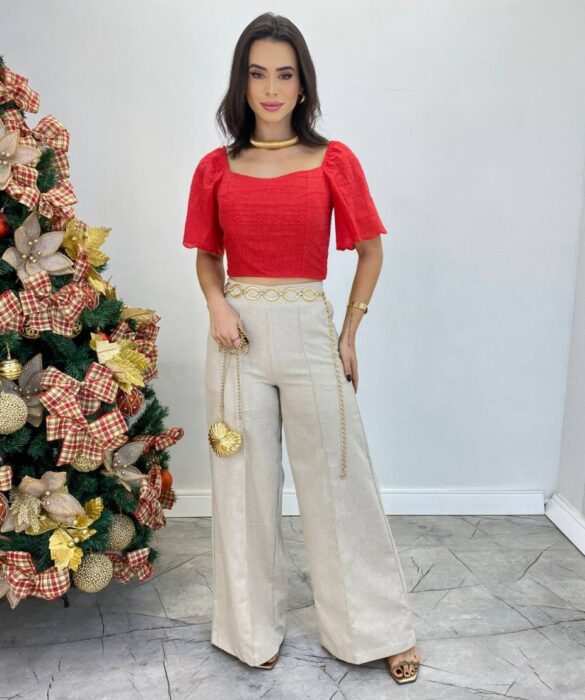 Cropped Feminino de Laise com Bojo e Amarração Atrás Vermelho - Fernanda Ramos Store