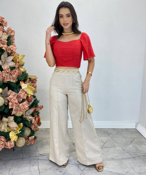 Cropped Feminino de Laise com Bojo e Amarração Atrás Vermelho - Fernanda Ramos Store