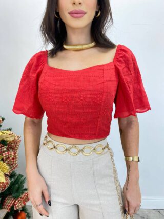 Cropped Feminino de Laise com Bojo e Amarração Atrás Vermelho - Fernanda Ramos Store