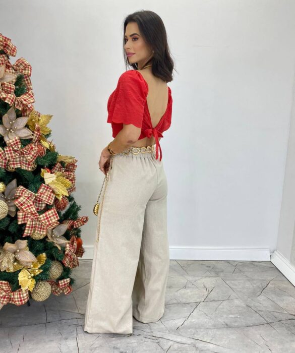 Cropped Feminino de Laise com Bojo e Amarração Atrás Vermelho - Fernanda Ramos Store