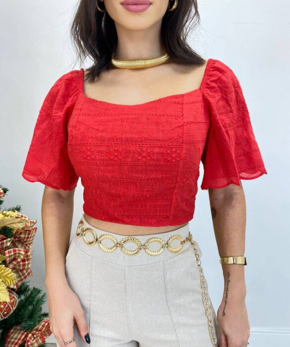 Cropped Feminino de Laise com Bojo e Amarração Atrás Vermelho - Fernanda Ramos Store