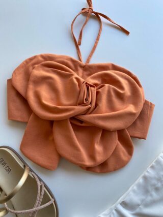 Cropped Feminino Flor sem Bojo com Amarração Laranja - Fernanda Ramos Store