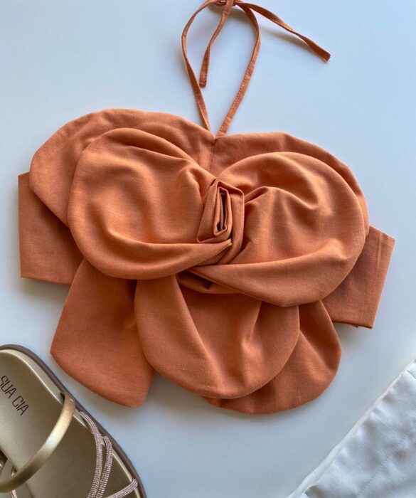 Cropped Feminino Flor sem Bojo com Amarração Laranja - Fernanda Ramos Store