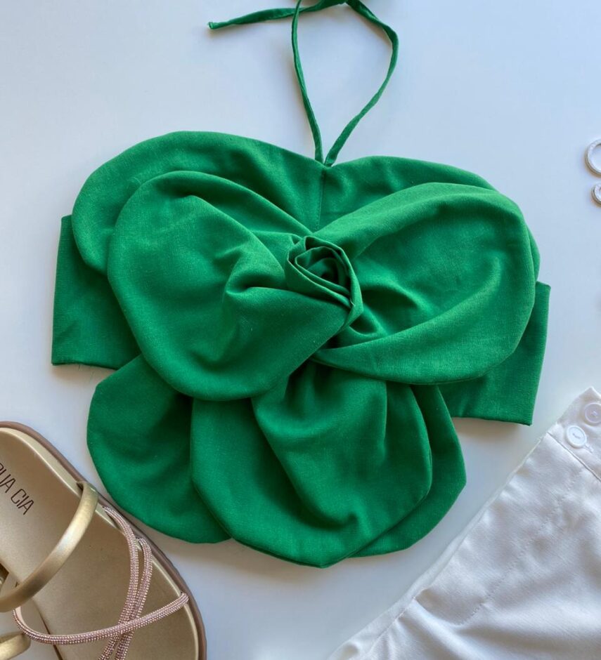 Cropped Feminino Flor sem Bojo com Amarração Verde - Fernanda Ramos Store
