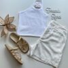 Cropped Feminino Lurex sem Bojo com Detalhe em Flor Branco - Fernanda Ramos Store