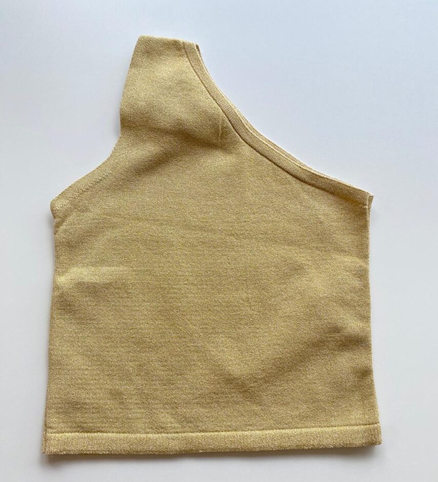 Cropped Feminino Lurex sem Bojo com Detalhe em Flor Dourado Claro - Fernanda Ramos Store