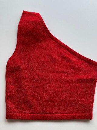 Cropped Feminino Lurex sem Bojo com Detalhe em Flor Vermelho - Fernanda Ramos Store