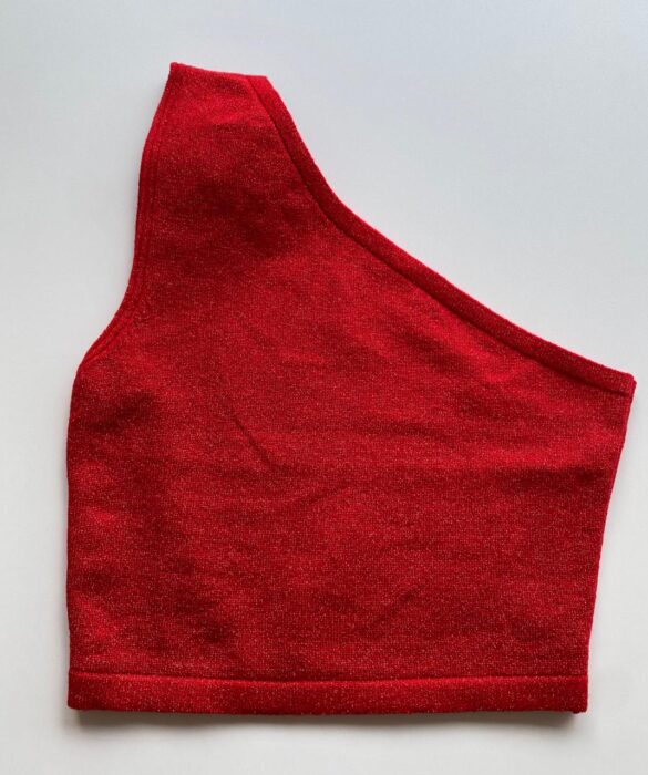 Cropped Feminino Lurex sem Bojo com Detalhe em Flor Vermelho - Fernanda Ramos Store