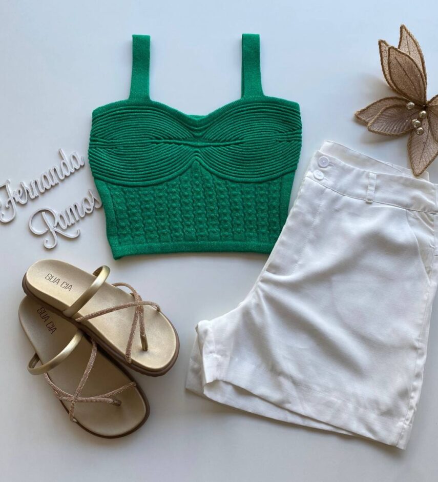 Cropped Feminino Manuela Lurex  sem Bojo Verde - Fernanda Ramos Store