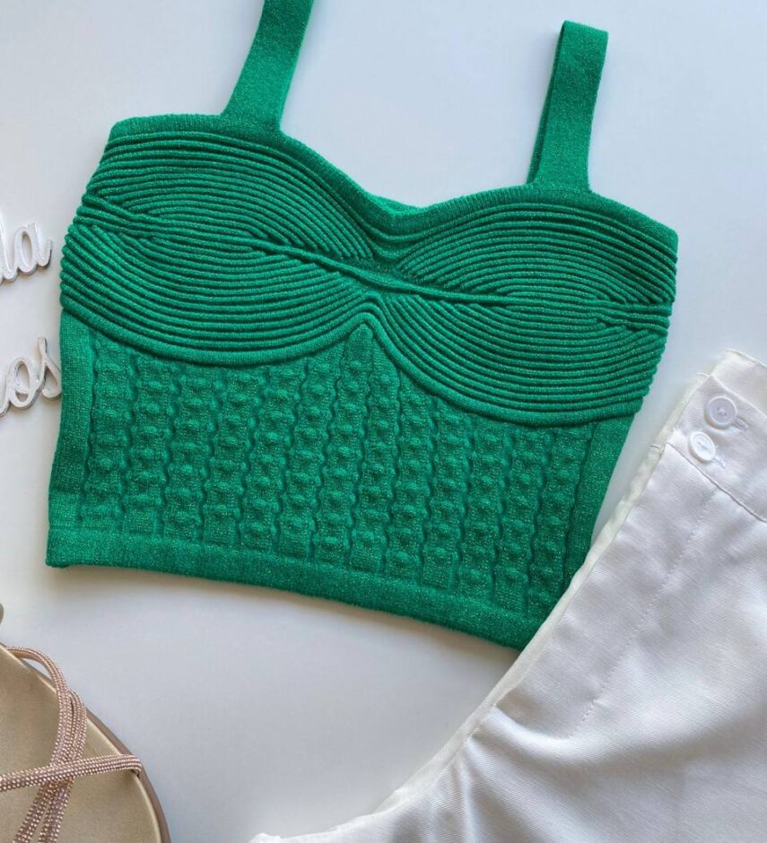 Cropped Feminino Manuela Lurex  sem Bojo Verde - Fernanda Ramos Store