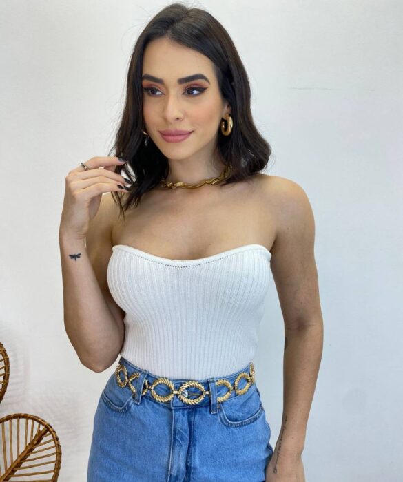 Cropped Feminino Modal Bianca Tomara que Caia Branco - Fernanda Ramos Store