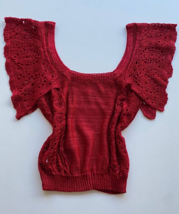 Cropped Feminino Tricot Liz com Detalhe nas Mangas Vermelho - Fernanda Ramos Store