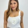 Cropped Feminino Tricot sem Bojo Branco com Detalhe em Flor - Fernanda Ramos Store