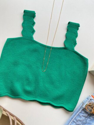 Cropped Feminino Tricot sem Bojo com Detalhe na Alça Verde - Fernanda Ramos Store