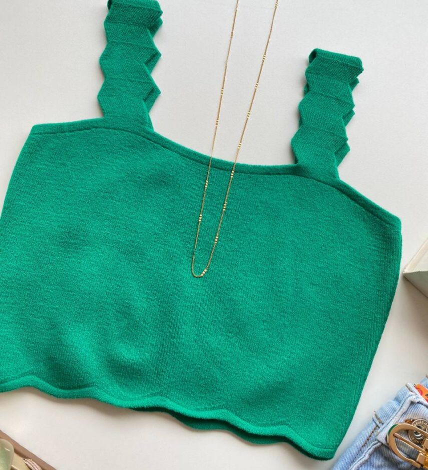 Cropped Feminino Tricot sem Bojo com Detalhe na Alça Verde - Fernanda Ramos Store
