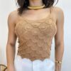 Cropped Feminino Tricot sem Bojo Escamas Bege Escuro - Fernanda Ramos Store