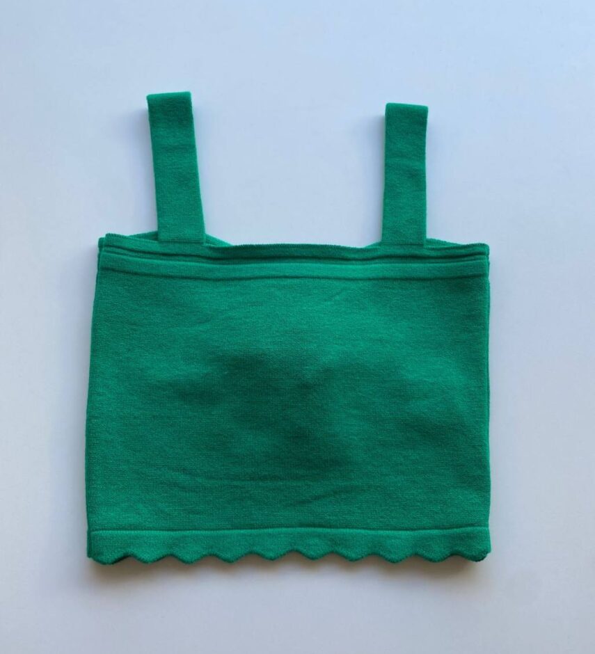 Cropped Feminino Tricot sem Bojo Verde com Detalhe em Flor - Fernanda Ramos Store