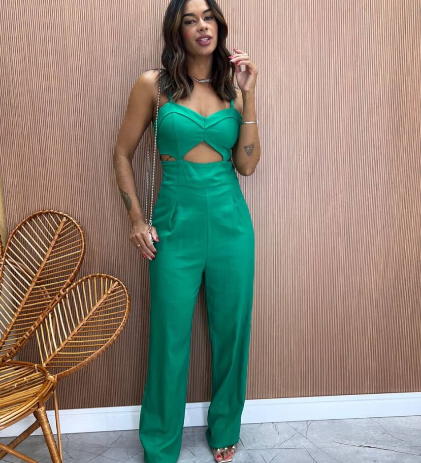 Macacão Longo Feminino com Bojo e Alça Regulável Verde - Fernanda Ramos Store