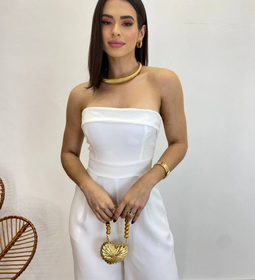 Macacão Longo Feminino Tomara que Caia com Bojo Branco - Fernanda Ramos Store