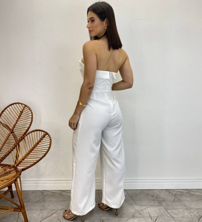 Macacão Longo Feminino Tomara que Caia com Bojo Branco - Fernanda Ramos Store