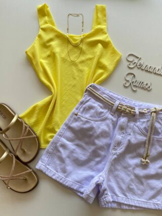 Regata Feminina Crepe Alça Grossa Brenda Amarela - Fernanda Ramos Store