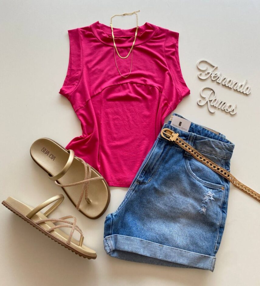 Regata Feminina Katharine de Malha sem Bojo Pink - Fernanda Ramos Store