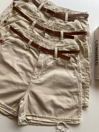 Short Feminino com Cinto Sarja 094312 Bege - Fernanda Ramos Store