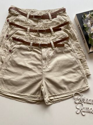 Short Feminino com Cinto Sarja 094312 Bege - Fernanda Ramos Store