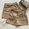 Short Feminino Sarja Boyfriend Alto com Cinto Bege - Fernanda Ramos Store