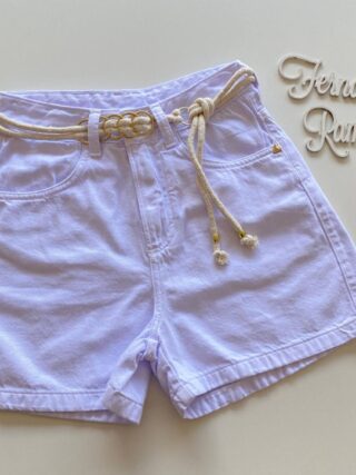 Short Feminino Sarja Boyfriend Alto com Cinto Branco - Fernanda Ramos Store